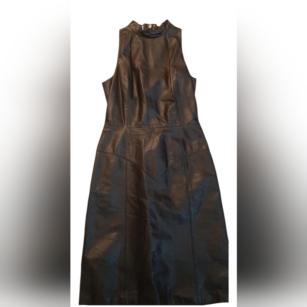 Vintage Mock Neck Leather Dress